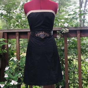 $89 WHBM strapless black A line dress w tan trim